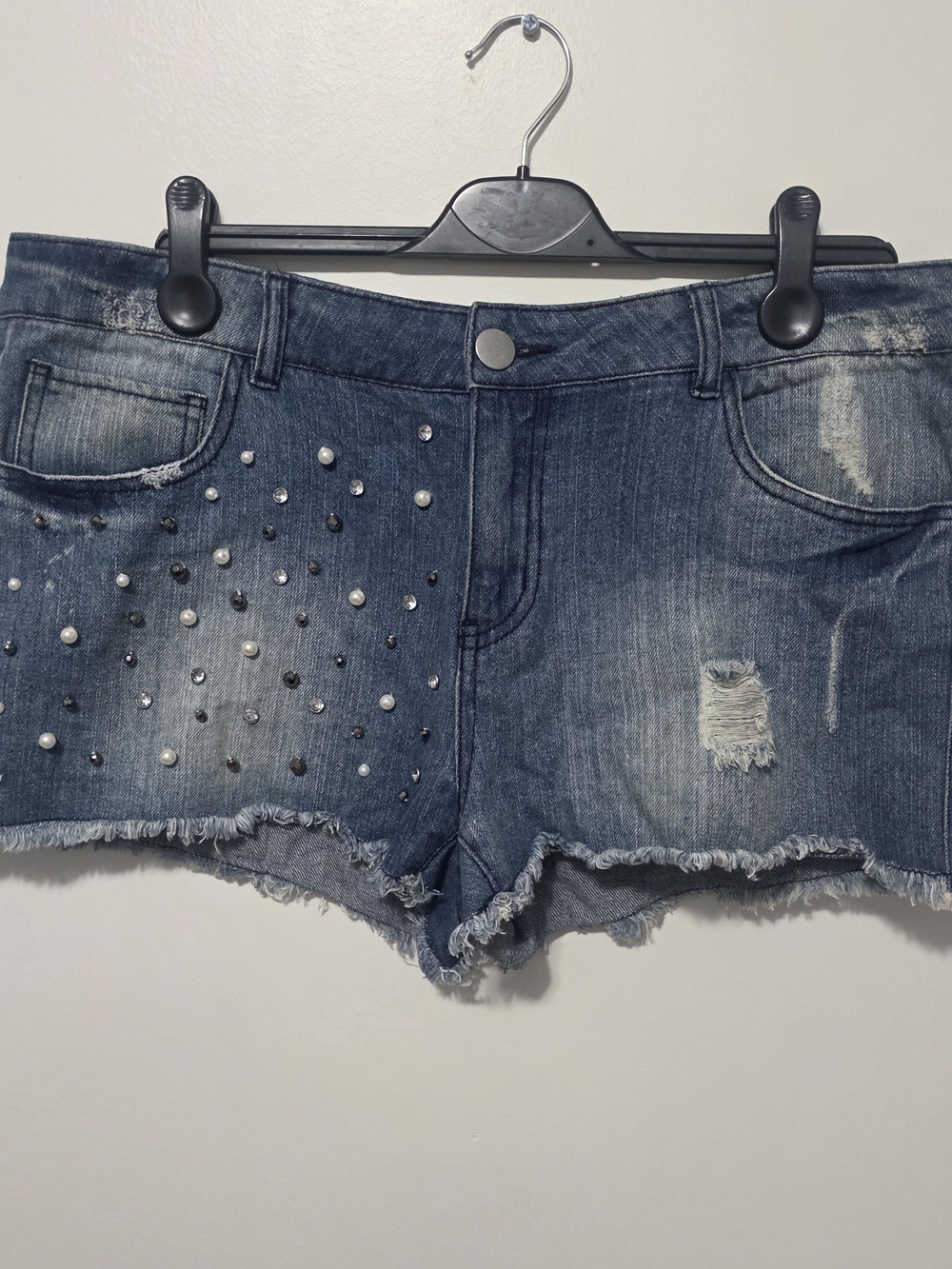 American Rag Dark Blue Studded Distressed Denim Shorts